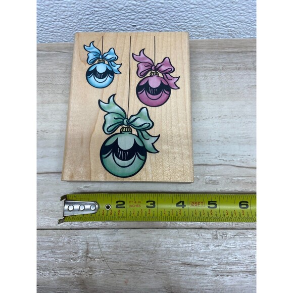 Vtg 2000 Stampendous Ornament Trio Wood Mounted Rubber Stamp - Picture 5 of 6